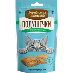 Деревенские лакомства, Подушечки с пюре из курицы для кошек, 30 гр