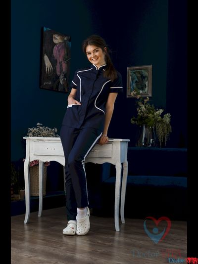 Блуза со стойкой и белым кантом IvaMed синяя