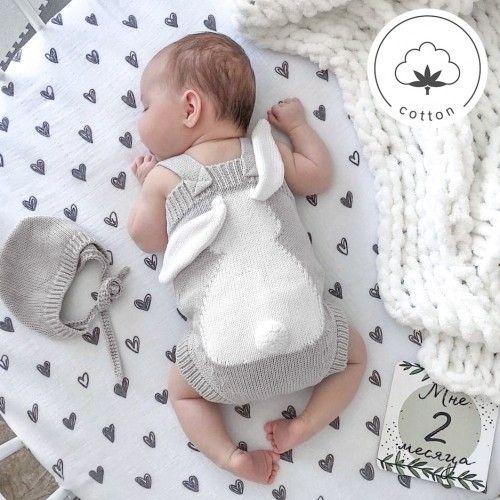 Детское боди APERO коллекция LITTLE BUNNY серое