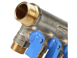 Коллектор распределительный STOUT с шаровыми кранами 3/4", 4 отвода 1/2" (синие ручки) (Арт. SMB 620