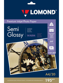 Полуглянцевая тепло-белая (Semi Glossy Warm) микропористая фотобумага Lomond для струйной печати, A4, 195 г/м2, 20 листов.