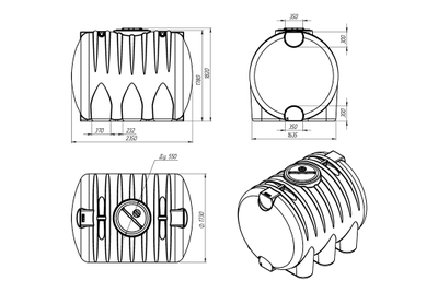 Размеры емкости КАС горизонтальной на 5000 литров HR5000