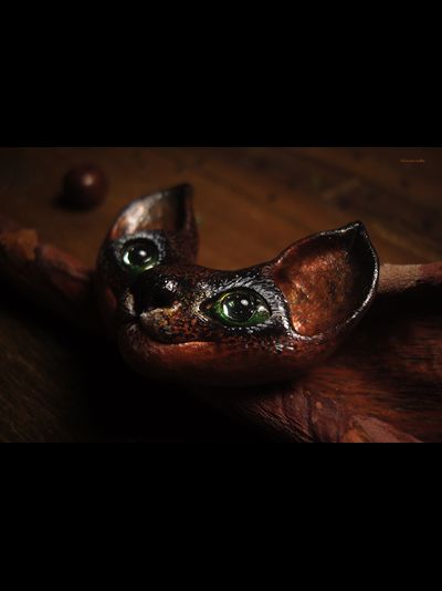 Необычная брошь с котом "Осенний Уголёк"