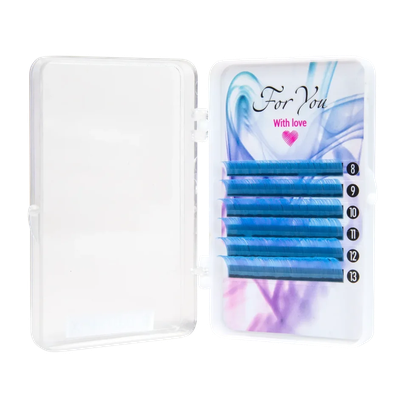 ЦВЕТНЫЕ РЕСНИЦЫ, FOR YOU WITH LOVE, SKY BLUE МИКС 8-13 (6 ЛЕНТ) D 0.10