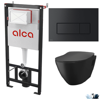 Унитаз с инсталляцией подвесной Creavit Terra черный матовый в комплекте с Alcadrain AM101/1120-4:1 RU M578-0001 с черной клавишей