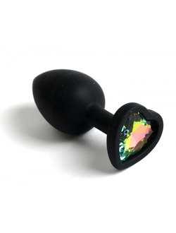 АНАЛЬНАЯ ПРОБКА СИЛИКОНОВАЯ В ВИДЕ СЕРДЕЧКА С РАДУЖНЫМ СТРАЗОМ MEDIUM