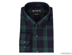 Рубашка мужская Оскар-time Slim 86550 черная в крупную зеленую клетку, Турция