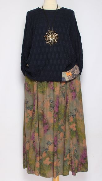 Джемпер ХЛОПОК КОСИЧКА "НАШИВКИ" L-859  синий, шоколад до р.54