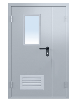 ДВЕРЬ МЕТАЛЛИЧЕСКАЯ ПРОТИВОПОЖАРНАЯ ДВУПОЛЬНАЯ ОСТЕКЛЕННАЯ ДПМ-03 EI-60/90/120
