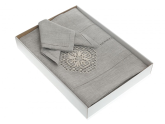 Комплект льняного столового белья "Кохия" - прямоугольная скатерть с вышивкой 140*300 см и салфетки 12 шт.