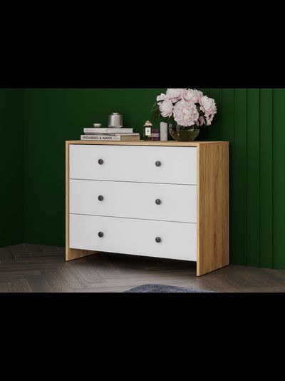 Дольче комод 3 ящика Дуб золотой/Белый