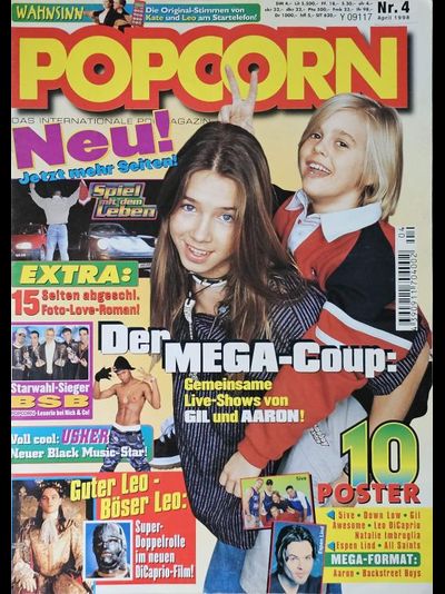 Popcorn Magazine April 1998 Aaron Carter, Jil, Leonardo DiCaprio, Backstreet Boys, Usher, Natalie Im