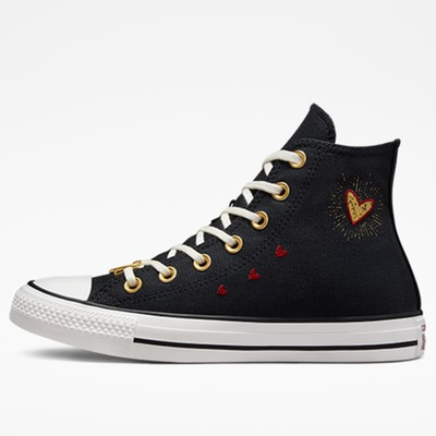 Купить в спб Converse Chuck Taylor All Star Valentines Day черные высокие с вышивкой A03932C
