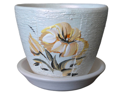 Белый керамический горшок для комнатных цветов диаметр 10 см с рисунком цветок