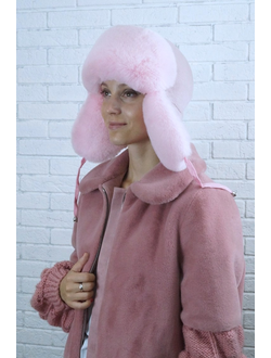 Ушанка "Гармония" цвет фламинго + розовый