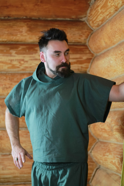 Рубаха пар-мастера  "Дар Движения" из конопли с капюшоном