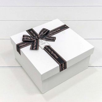 Коробка подарочная с бантом и лентой &quot;Best wishes for you&quot; (белая), 19*19*9,5см