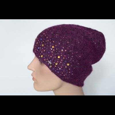 Вязаная шапка стразы Сваровски Vizio Италия 6917 CL фуксия