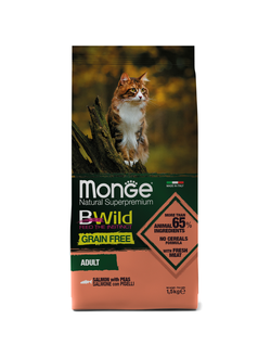 Корм для взрослых кошек Monge BWild Grein Free беззерновой с лососем 1,5 кг