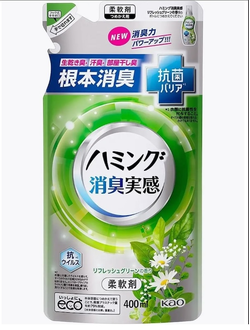 Kao Humming Кондиционер для белья с антибактериальным и дезодорирующим эффектом с ароматом Свежей зелени,  400 мл