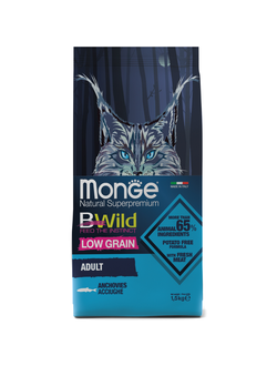 Корм для взрослых кошек Monge BWild низкозерновой с анчоусом 1,5 кг