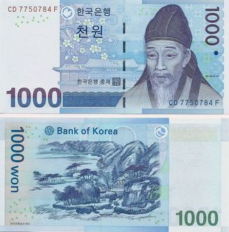 Южная Корея 1000 вон 2007 г.