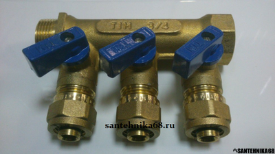 Коллектор с шаровыми кранами TIM 3/4 х 16 м/п на 2 3 4 5 выходов