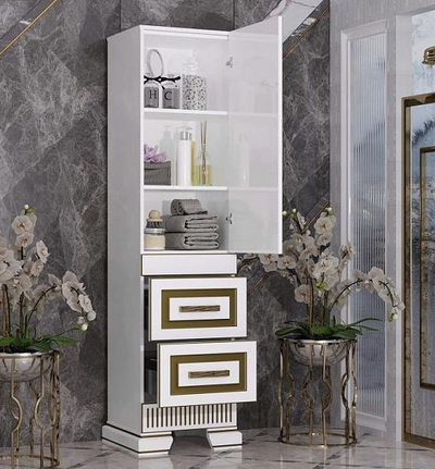 Пенал Opadiris Оникс 50 белый глянцевый с золотой патиной, правый