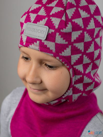 Шапка-шлем "Бантики" 20201-07, цвет малиновый, серый, р. 50-52
