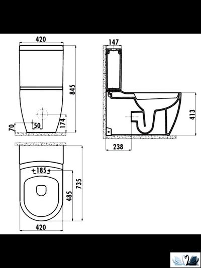 Унитаз Creavit Grande GR360-11CB00E-0000, в комплекте с бачком GR410.000, напольный приставной