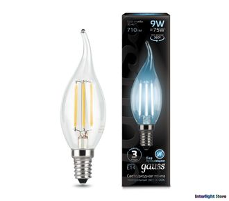 Gauss LED Filament Candle Tailed B75 9w 840 E14