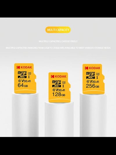 Карта памяти Kodak Micro SD, класс 10, UHS-1 U3 V30 A1 на 256 ГБ, чтение 100 МБ/с, запись данных 30 МБ/с, + переходник SD