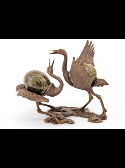 Сувенир "Танцующие журавли", бронза/змеевик