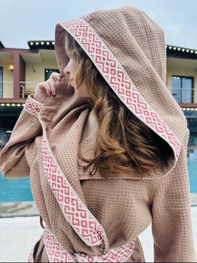 Халат для бани «Легкий пар» из вафельного льна, кирпичный