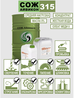 СОЖ Айвикон 315 / Синтетика, Полигликоли, Олеат меди II, Концентрат
