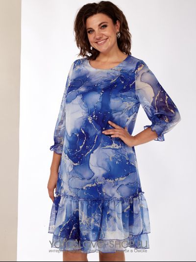 Женское платье с мраморным рисунком синего цвета