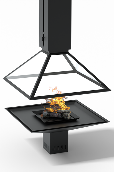 Камин  HOT центральный с подъемным стеклянным куполом