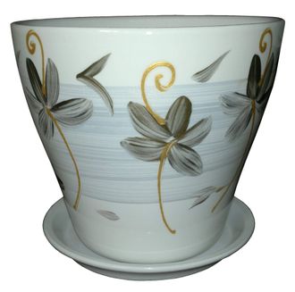 Белый с оливковым оригинальный керамический цветочный горшок диаметр 21 см с рисунком