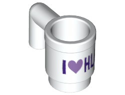 Minifigure, Utensil Cup with Dark Purple and Medium Lavender 'I' Heart 'HLC' Pattern, White (3899pb007 / 6213435)