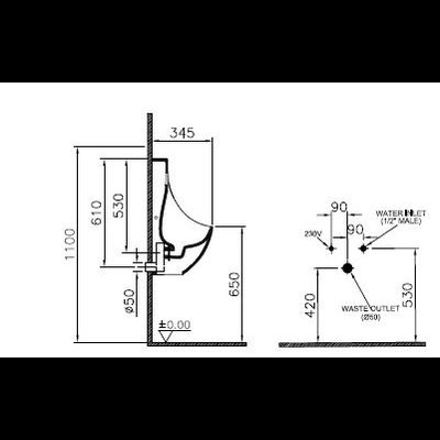 Писсуар Vitra Arkitekt с ИК-датчиком, сеть, 4106B003-5598