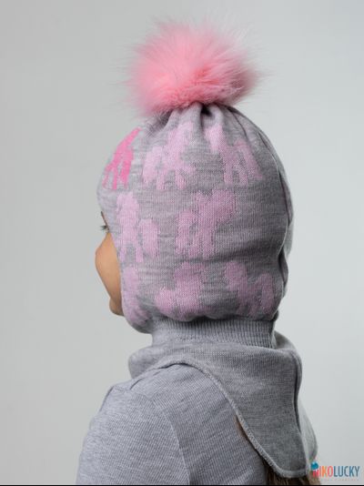 Шапка-шлем 23101-03 с утеплит., хб подклад, серый,розовый 48-50