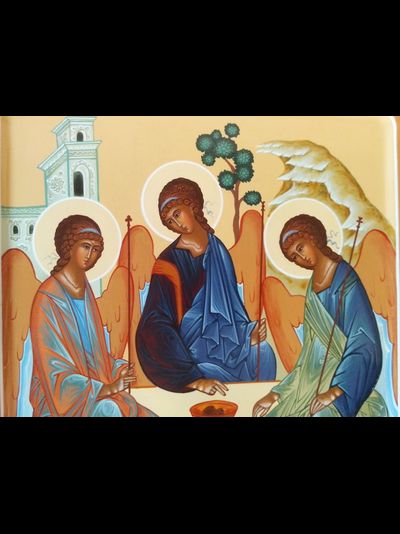 Троица Пресвятая. Рукописная икона. 22х28см.