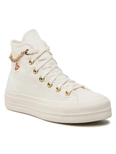 Купить онлайн Converse All Star Lift Valentines Day белые высокие с цепочкой A04453C
