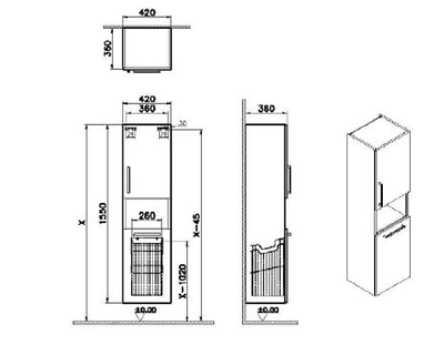 Пенал высокий, Vitra Root, 40 см, с корзиной для белья, матовый, темно-синий, правосторонний, 68012