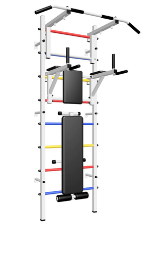 Шведская стенка   с турником регулируемым по высоте, брусьями  и скамьей для пресса.
