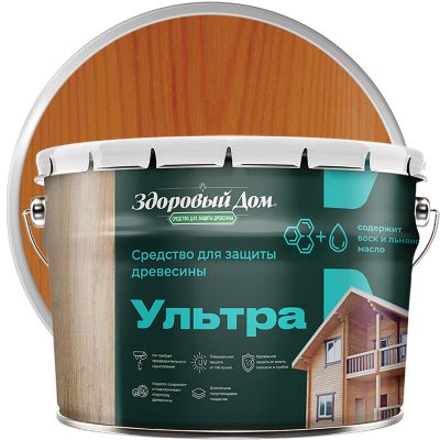 Антисептик лессирующий декоративный для дерева ЗДОРОВЫЙ ДОМ Ультра Тик 9 л
