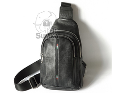 Кожаная мужская сумка слинг на молниях VERA PELLE 2716 black.