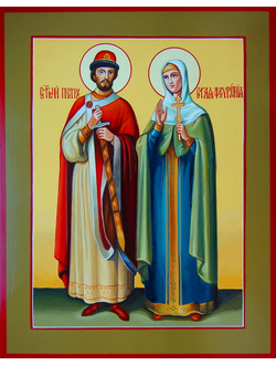 Петр и Феврония Муромские, Святые Чудотворцы. Рукописная икона. 22х28см.