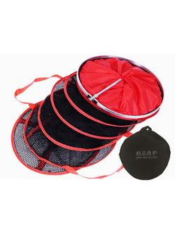 Садок береговой круглый красный, прорезиненный, диаметр 30см, 5+1 кольца, длина 200см/ + чехол