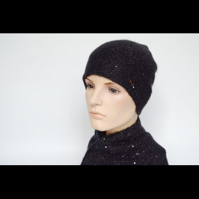 Черная женская шапка с пайетками Vizio Италия 8058 CY
